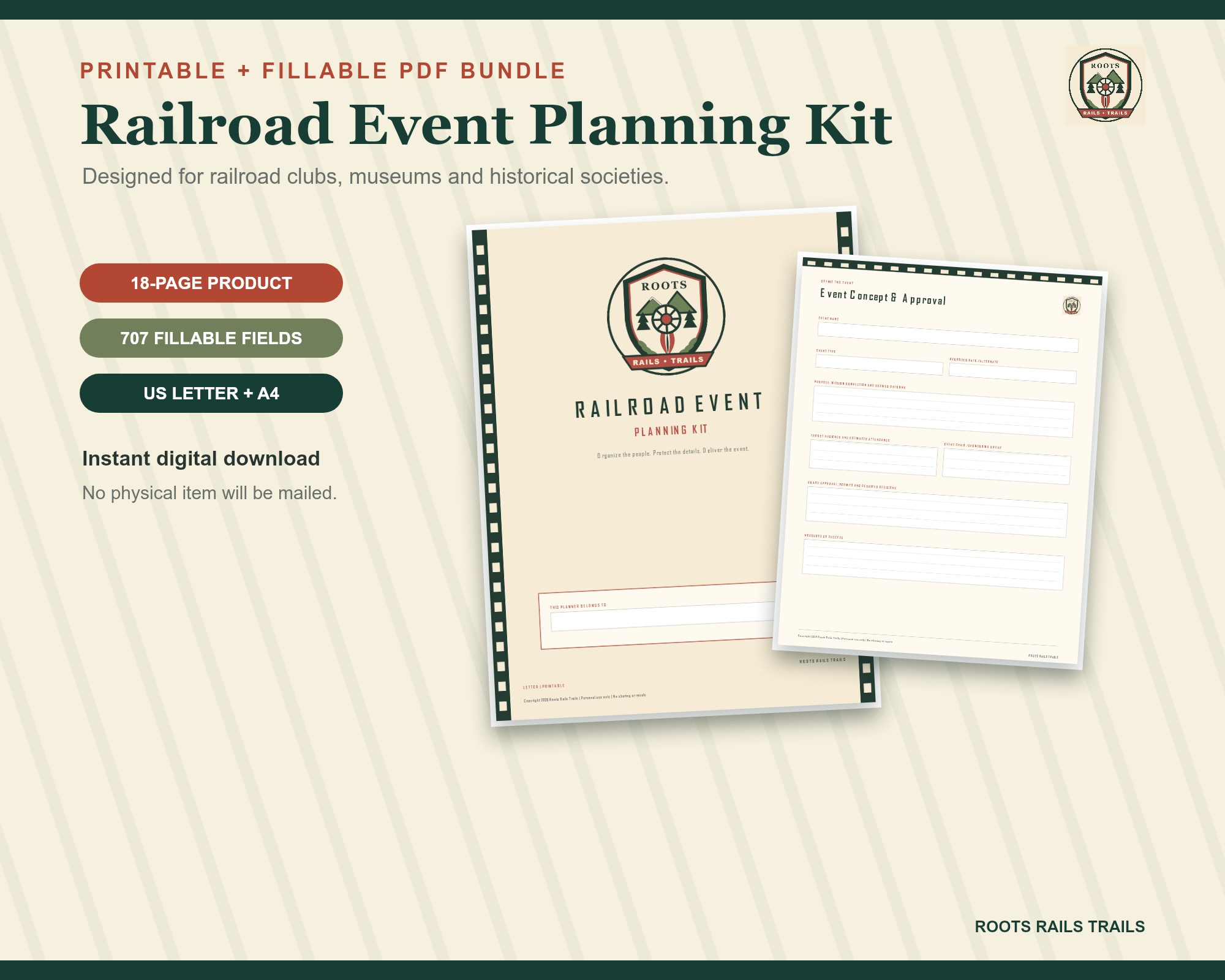 Railroad Event Planning Kit printable and fillable digital download
