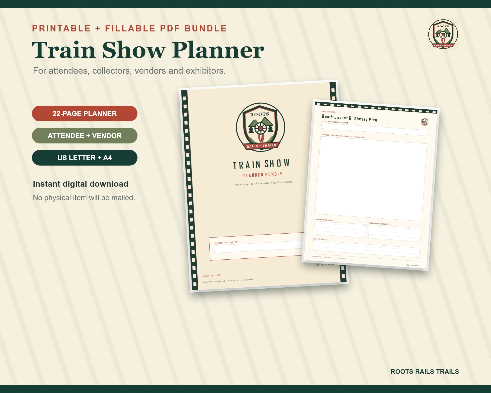 Train Show Planner printable and fillable digital download